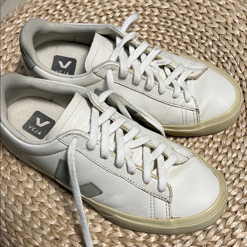 Veja White Leather Sneakers with Light Gray V Detail